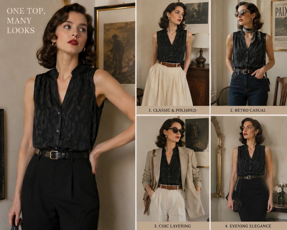 Peyton Jensen Black Tonal Jacquard Sleeveless Blouse Size Small